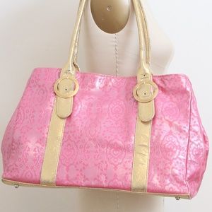 Jisu pink and gold leather shoulder tote bag